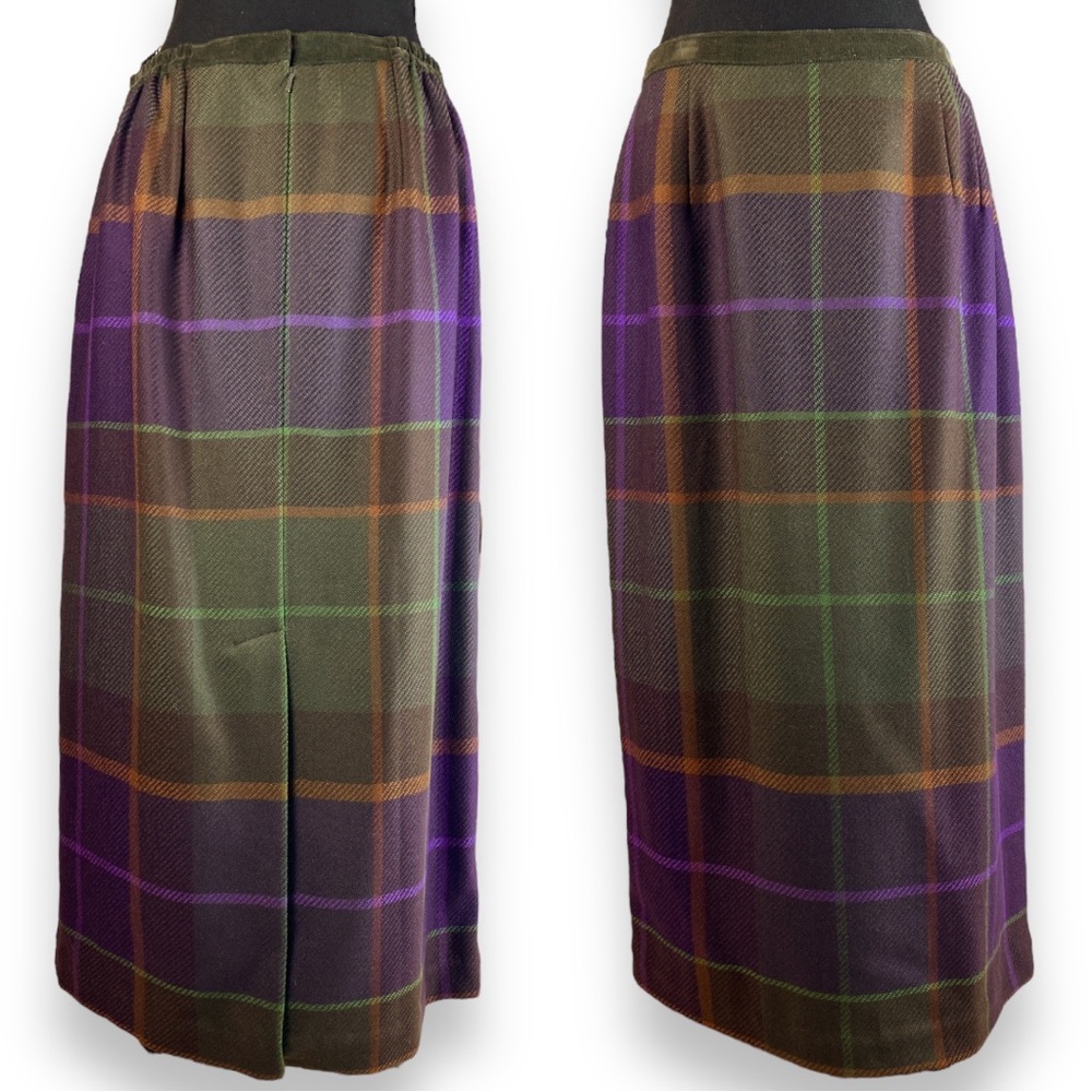 100% Wool Shell Talbots Woman Petites Plaid Straight Maxi Skirt